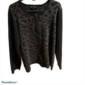 Vex & Co black grey  zipper Pull cardigan sweater Sz L